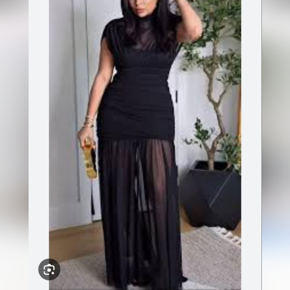 Zara Elegant Black Combined Draped Long  Dress - Picture 13 of 13